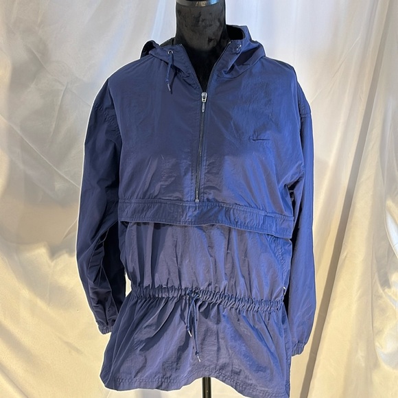 Nike Vintage 90s Anorak Windbreaker Light Jacket w/hood 1/4 zip Navy Blue Size L - Picture 1 of 9
